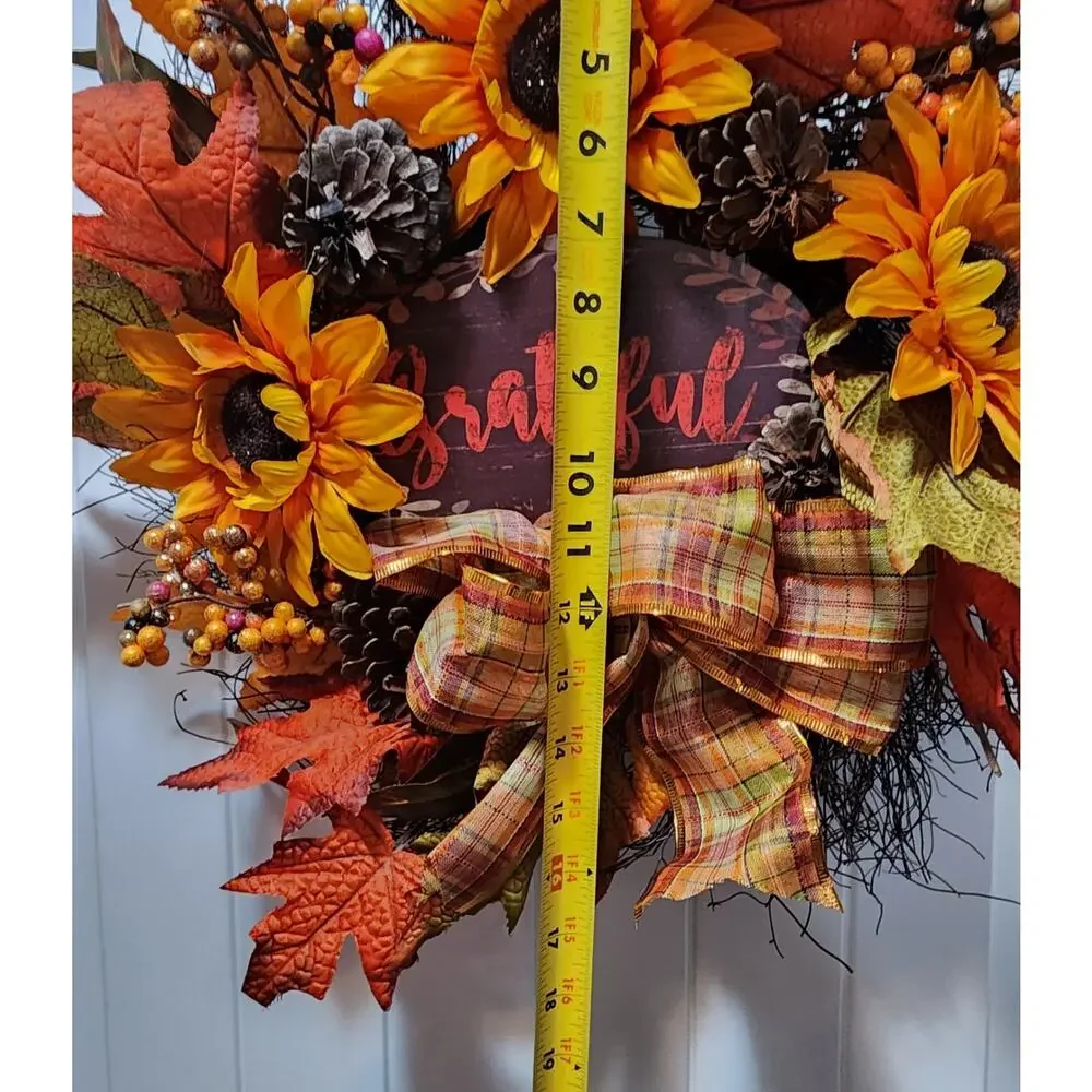 Autumn Sunflowers Fall Leaves Thanksgiving Wall Swag Wreath Decor 